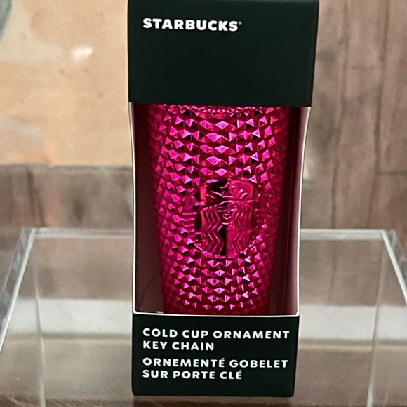 NEW🌟Starbucks 2022 Holiday💕Sangria Metallic Bling Tumbler Key Chain Ornament - Picture 2 of 5